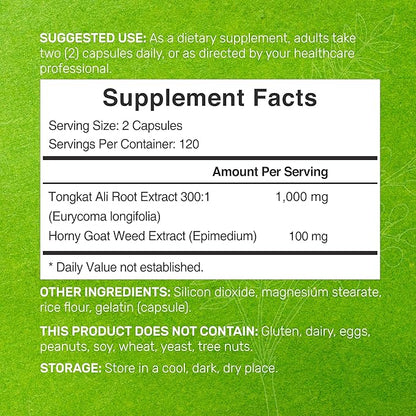 Deal Supplement Tongkat Ali Extract 300:1 with Horny Goat Weed 1,100mg, 240 Capsules – Indonesian Longjack Eurycoma Longifolia Root – Extra Strength Herbal Supplement for Energy