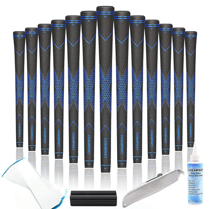 CHAMPKEY Premium Rubber Golf Grips 13 Pack | High Traction and Feedback Rubber Golf Club Grips | Choose Between 13 Grips with 15 Tapse and 13 Grips with All Kits
