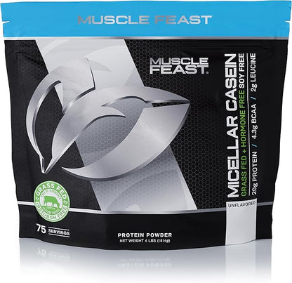 Muscle Feast Micellar Casein Protein, All Natural Pasture Raised Hormone Free Soy Free, Unflavored, 4lb