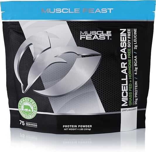 Muscle Feast Micellar Casein Protein, All Natural Pasture Raised Hormone Free Soy Free, Unflavored, 4lb