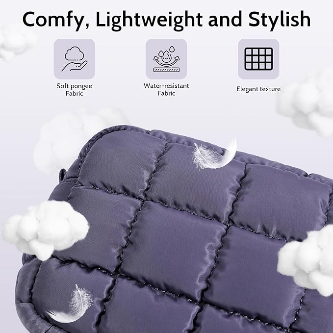 Quilted Cosmetic Bag, Puffer Makeup Bags, Crossbody Purses for women,Cute Travel Toiletry Bag for Women (Purple)