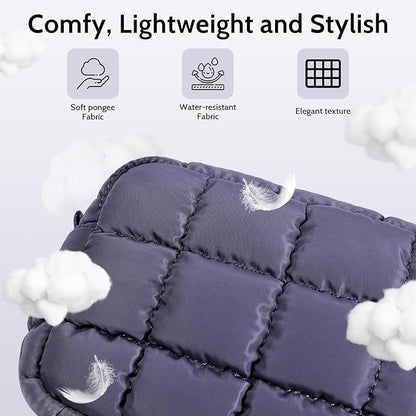 Quilted Cosmetic Bag, Puffer Makeup Bags, Crossbody Purses for women,Cute Travel Toiletry Bag for Women (Purple)