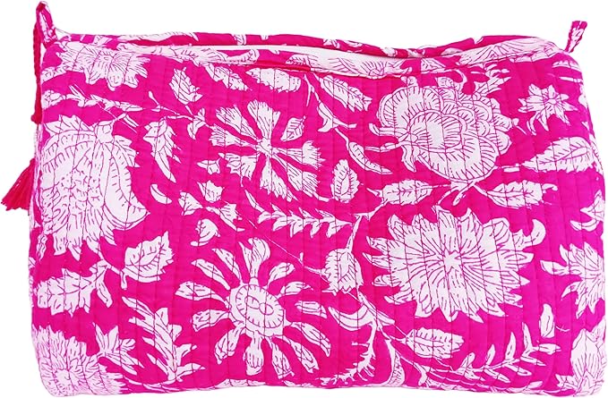 Rastogi Handicrafts Cosmetic Bags Set, 3 Piece Make Up Organizer Bag Storage Bags with Zipper Closure (3, Pink, Design-5)