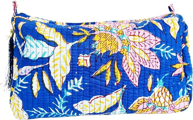 Rastogi Handicrafts Cosmetic Bags Set, 3 Piece Make Up Organizer Bag Storage Bags With Zipper Closure (3, Blue, Design-1)