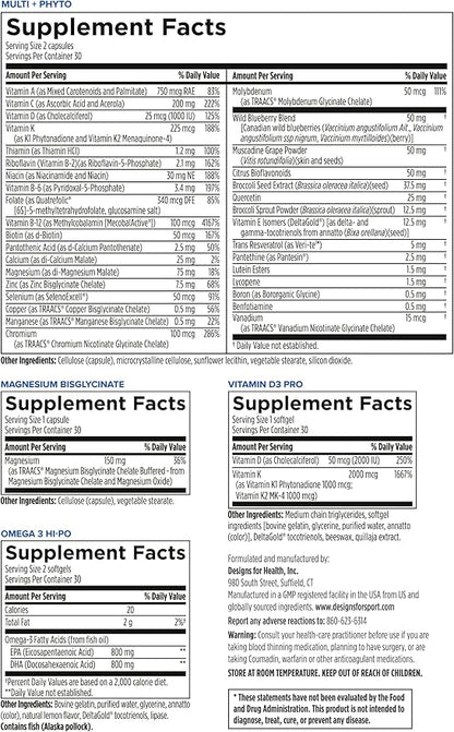 Vitamin Packs - NSF Certified for Sport Power Pack with Daily Multivitamin, Fish Oil Omega-3, Magnesium Glycinate & Vitamin D3 + K - Professional Workout Supplements (30 Packets)