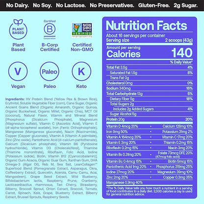 Happy Viking Vanilla Plant Protein Powder, Created by Venus Williams, 20G Protein, Low Carb, Keto, Vegan, Gluten-Free, Non-GMO, Superfoods, Complete Meal Replacement, 1 Canister (24 oz.)