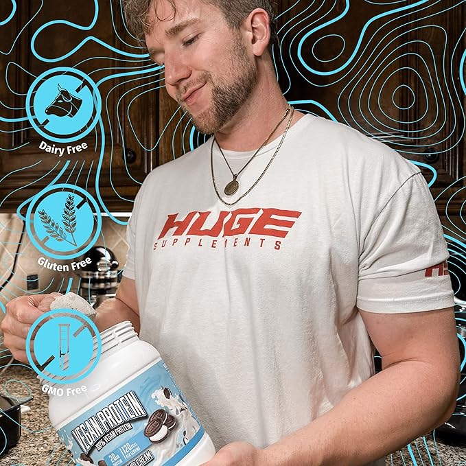 Huge Supplements Vegan Protein Powder - Cookies & Cream - Superior Plant-Based Protein Powder, 20g Protein Per Serving