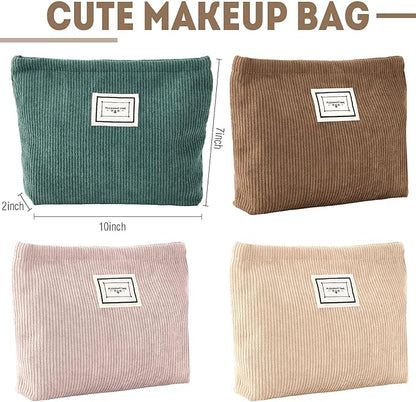 Sanwuta 4 Pack Velvet Makeup Bag Cosmetic Bag for Women Large Capacity Corduroy Pouch Zipper Canvas Travel Toiletry Purse Make up Organizer Case Accessories(Fresh Color,Plaid)