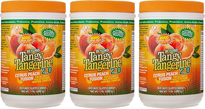 Youngevity Beyond Tangy Tangerine 2.0 Citrus Peach Fusion Multi-Vitamin & Mineral Complex - Made with Natural & Whole Foods | 8,000 ORAC (3 Canisters)