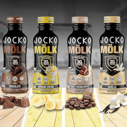 Jocko Mölk 30g Grass Fed Protein Shakes – No Added Sugar Protein Drinks KETO Friendly - Ready to Drink 12 FL Oz (Pack of 12) Sweet Cream Coffee