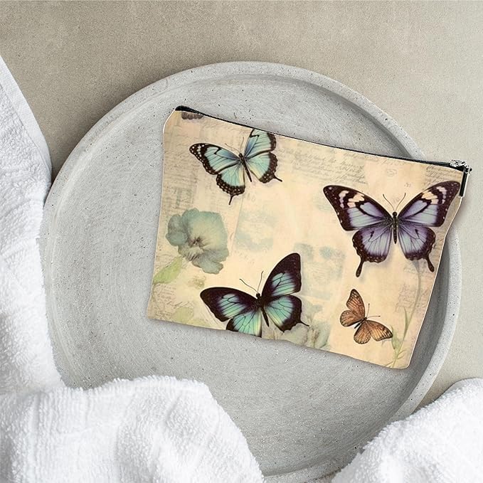 Vintage Makeup Bag - Distressed Butterfly - Drawing Printing Cosmetic Bag, Toiletry Bag Gift For Girls, Teen, Personal Care & Accessories - A15