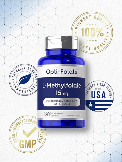 Carlyle L Methylfolate 15mg | 120 Capsules | Value Size | Max Potency | Optimized and Activated | Non-GMO, Gluten Free | Methyl Folate, 5-MTHF | by Opti-Folate