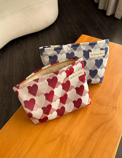 Summer Swan Large Floral Mid-day Clutch Period Kit Hygiene Skincare Cute Makeup Bag (Valentine Hearts Red)