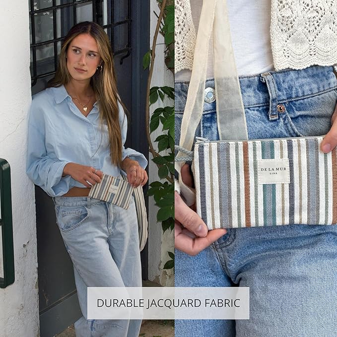 Medium Boho Striped Travel Size Toiletries Makeup Pouch – Travel Cosmetic Bag, Toiletry Organizer & Coin Purse for Women, Perfect Gifts for Her, Boho Makeup Bag, Made in Barcelona