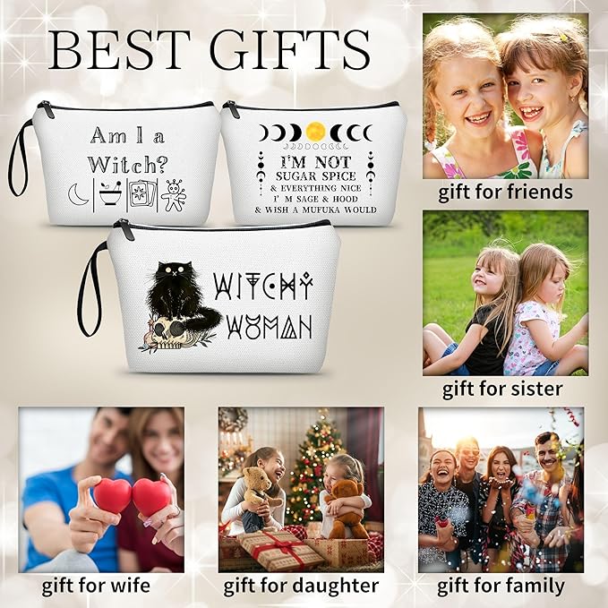 Witch Make Up Bags for Women Witchy Purses Good Black Cat Gifts for Women Adults Teen Girls