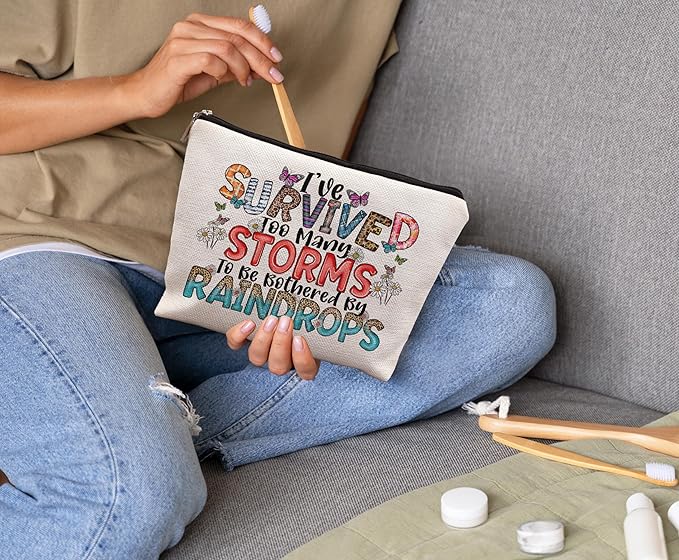 Inspirational Nurse Makeup Bag - Positive Gifts for Women, Survived Too Many Storms
