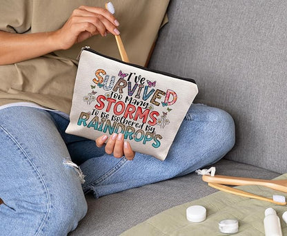 Inspirational Nurse Makeup Bag - Positive Gifts for Women, Survived Too Many Storms