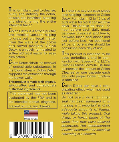 SpeedyVite® Colon Detox Organic Supports Natural Removal of Toxins* Charcoal Psyllium Flax Apple Fiber Slippery Elm Fennel 10oz All Natural Powder (1 x 10oz)