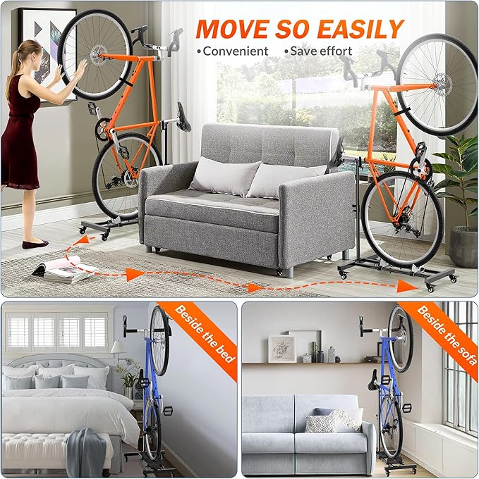 Vertical Bike Stand, Freestanding Indoor Bike Storage Rack Upright Bicycle Floor Stand Indoor Bike Holder with Adjustable Height for Garage & Apartment - for Wheels Sizes up to 29”