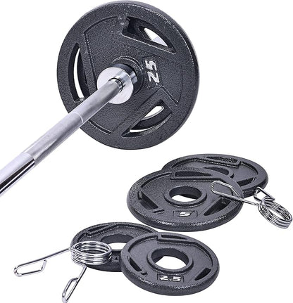 Signature Fitness Cast Iron Olympic 2-Inch Weight Plates Including 7FT Olympic Barbell, 130-Pound, 300-Pound or 325-Pound Set, Multiple Packages