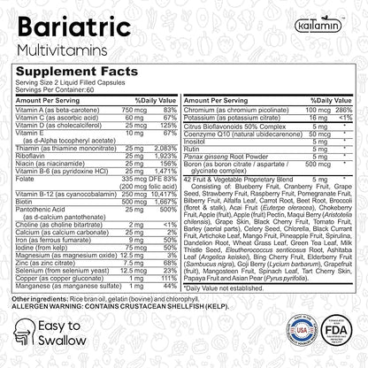 Bariatric Multivitamin with Iron for Post-Bariatric Surgery - Easy-to-Swallow Liquid Capsules with 42 Fruit & Veggie Blend - 120 Capsules, 2 Month Supply