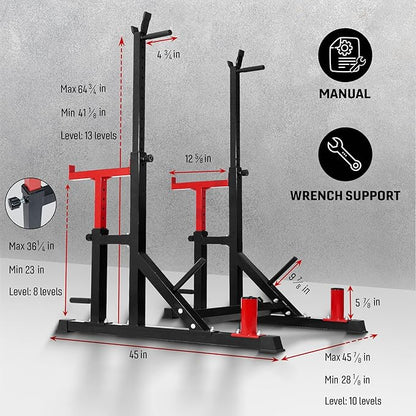 Yes4All Squat Rack for Home Gym, Adjustable Barbell Stand Rack, Multi-Function Weight Lifting, Dip Bar Station, Bench Press Rack Stand, Weight Plate Storage - Capacity Up to 600LBS
