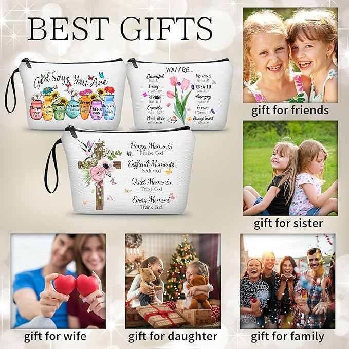 Faith Based Gifts Cosmetic Bag,Faith Based Gifts for Women,Mothers Day Religious Gifts,Happy Moment Praise God Small Makeup Cosmetic Pouch,Christian Woman Gifts,Godly Gifts for Women