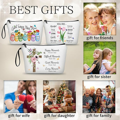 Faith Based Gifts Cosmetic Bag,Faith Based Gifts for Women,Mothers Day Religious Gifts,Happy Moment Praise God Small Makeup Cosmetic Pouch,Christian Woman Gifts,Godly Gifts for Women