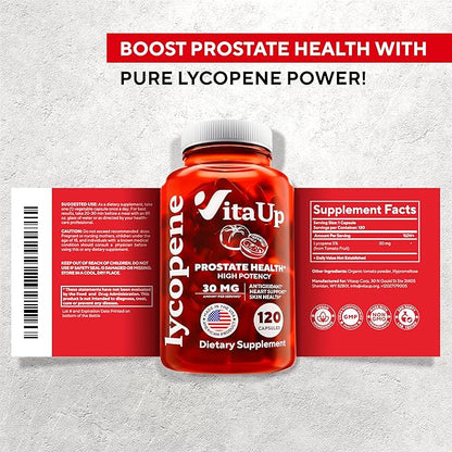Lycopene Supplement - USA Made Lycopene 30mg - Lycopene Supplements for Men - Prostate Supplements for Men - Lycopene Supplements for Prostate Health, Heart Health & Immune Support - 120 Count