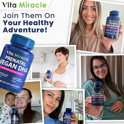 Prenatal DHA Supplements - Vegan 800mg DHA DPA Plant Based Omega 3 - Best for Optimal Mom and Baby Health - Supports Baby Brain and Eye Development Prenatal for Women No Fish Oil