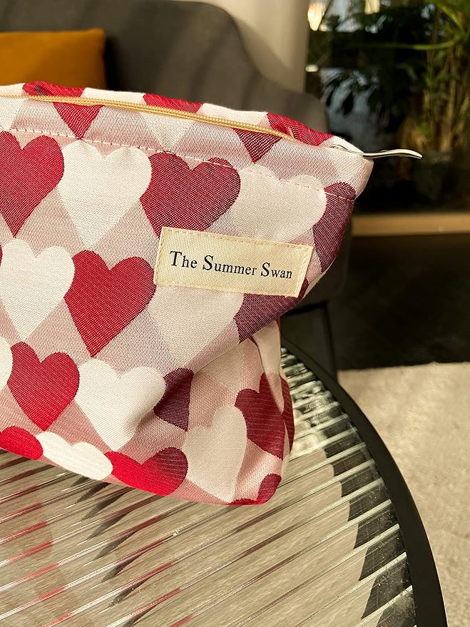 Summer Swan Large Floral Mid-day Clutch Period Kit Hygiene Skincare Cute Makeup Bag (Valentine Hearts Red)