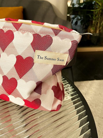 Summer Swan Large Floral Mid-day Clutch Period Kit Hygiene Skincare Cute Makeup Bag (Valentine Hearts Red)