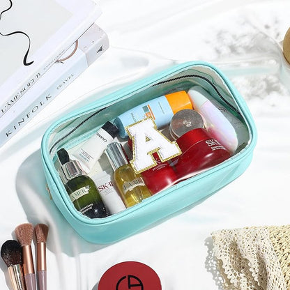YOOLIFE Initial Clear Makeup Pouch, Clear Makeup Bag Cosmetic Travel Beach Toiletry Bag Travel Essentials Gifts for Women Teen Girlfriend Teacher Mom Birthday Gift for Women Teen Zipper Pouch Blue A