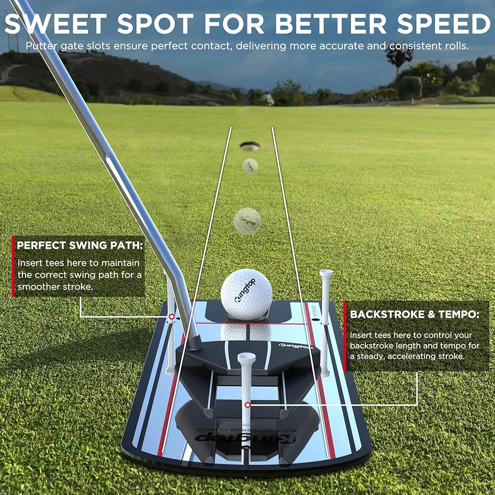 KINGTOP Golf Putting Mirror - Alignment Putting Training Aids for Consistency & Accuracy - Ideal for Indoor | Outdoor Practice, with Carry Bag and Golf Tees