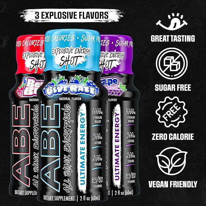 All Black Everything Energy Shots | 12 Pack | 300mg Caffeine | Blue Razz | Zero Sugar | Energy +Â Focus Supplement | Nootropic Blend for Gym or Work