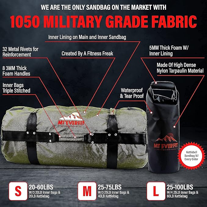 Sandbag Workout Bag & Sandbag Kettlebell Set - 1050 Cordura 8 Thick 3 Inner