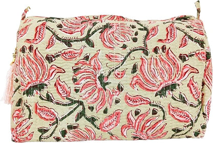 Rastogi Handicrafts Cosmetic Bags Set, 3 Piece Make Up Organizer Bag Storage Bags with Zipper Closure (3, Beige, Design-2)