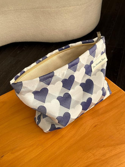 Summer Swan | Large Floral Mid-day Clutch | Period Kit & Hygiene Bag | Skincare Bag (Valentine Hearts Blue)
