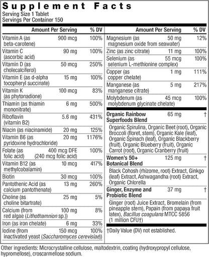 Rainbow Light Multivitamin for Women 50+, Vitamin C, D & Zinc, Probiotics, Women’s One 50+ Multivitamin Provides High Potency Immune Support, Non-GMO, Vegetarian, 150 Tablets