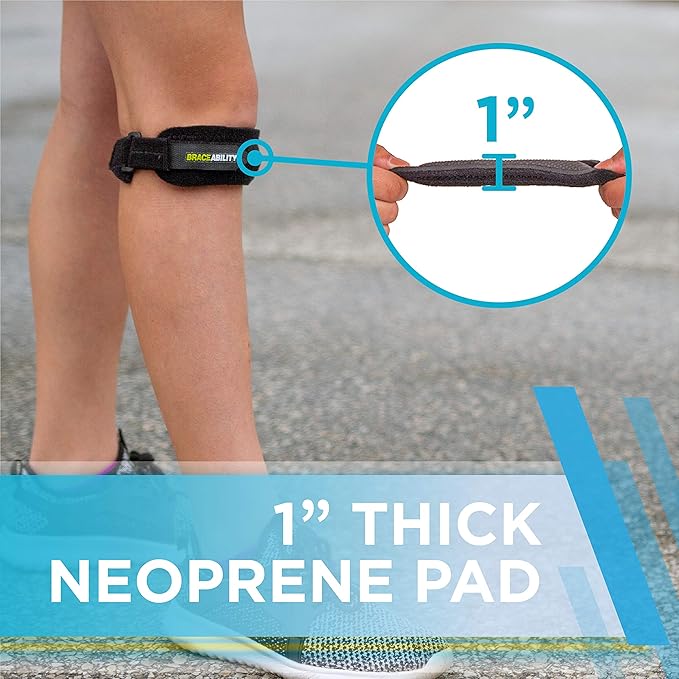 BraceAbility Kids Knee Band - Youth Patellar Tendon Support Strap Child Osgood Schlatter Brace for Jumpers Knee, Patella Tendonitis, Sports Wrap for Running, Soccer, Volleyball, Basketball (S)