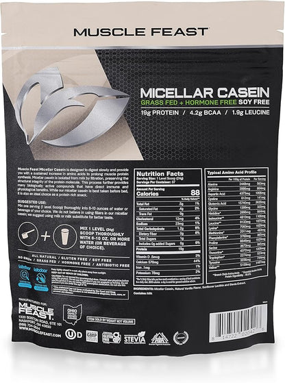 Muscle Feast Micellar Casein Protein, All Natural Pasture Raised Hormone Free Soy Free, Vanilla, 2lb