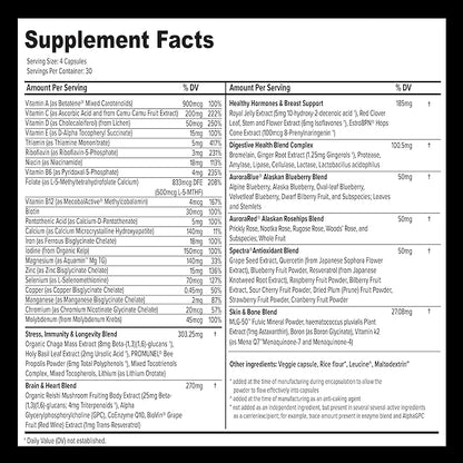 Whole Food Multivitamin for Women (120 Vegetarian Capsules) for Holistic Health, Natural Women’s Multivitamin for Immune Support, Heart Health, Energy, Cleansing, and More