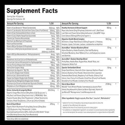 Whole Food Multivitamin for Women (120 Vegetarian Capsules) for Holistic Health, Natural Women’s Multivitamin for Immune Support, Heart Health, Energy, Cleansing, and More