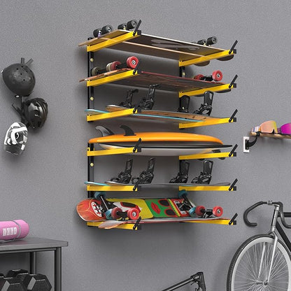 GREENER Lumber Storage Rack Folding Wood Storage Racks Wall-Mounted Metal Racks for Storage with 3-Level Heavy Duty Garage Wood Organizer for Woodworking Shop Indoor & Outdoor Use, 4 pairs,Yellow