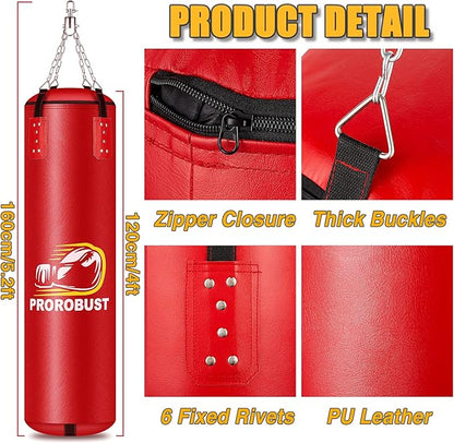 Prorobust Punching Bag for Adults, 4ft PU Heavy Boxing Bag Set with 12OZ Gloves for MMA Kickboxing Boxing Karate Home Gym Training (Unfilled)