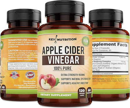 Apple Cider Vinegar 1500mg, 100% Organic, Pure & Raw - Healthy Digestion & Detox Support - 60 Day Supply