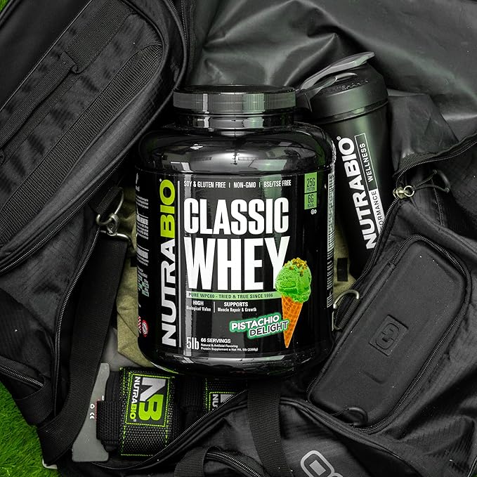 NutraBio Classic Whey Protein Powder- 25G Protein Per Scoop - Full-Spectrum Amino Acid Profile - No Fillers, Artificial Colors, Preservatives - (Pistachio Delight, 2 Pounds)