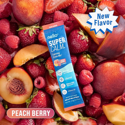 Supercalm Drink Mix - Ashwagandha KSM 66, Magnesium Glycinate & L-Theanine Supplement - Ashwagandha Root Extract - Focus and Relaxation Support (20 Travel Packets) - Peach Berry