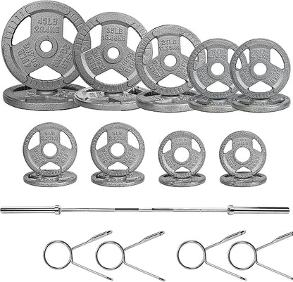 Signature Fitness Cast Iron Olympic 2-Inch Weight Plates Including 7FT Olympic Barbell, 130-Pound, 300-Pound or 325-Pound Set, Multiple Packages