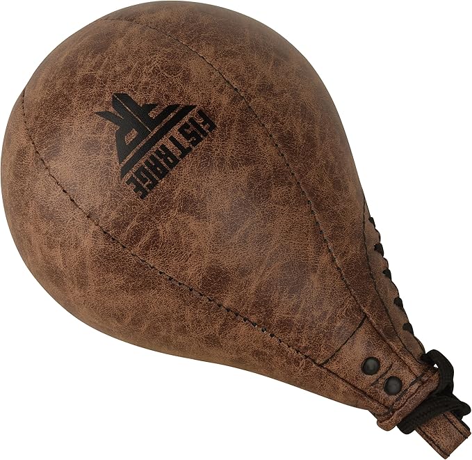 FISTRAGE Speed Bag Boxing Ball Leather MMA Muay Thai Training Punching Dodge Striking Kit with Free Hanging Swivel Workout Speedball Kicking Platform Equipment